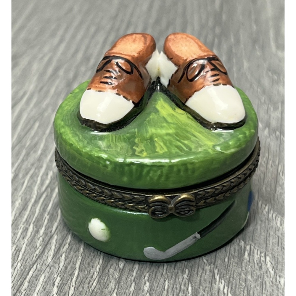 Vintage Golf Shoes on‎ Green Collectible Trinket Box Hinged Ceramic Decorative